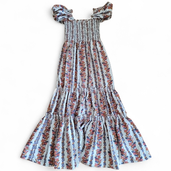 O.P.T. daphne vine smocked square neck floral midi dress M white Ruffled Flowy - Picture 3 of 4